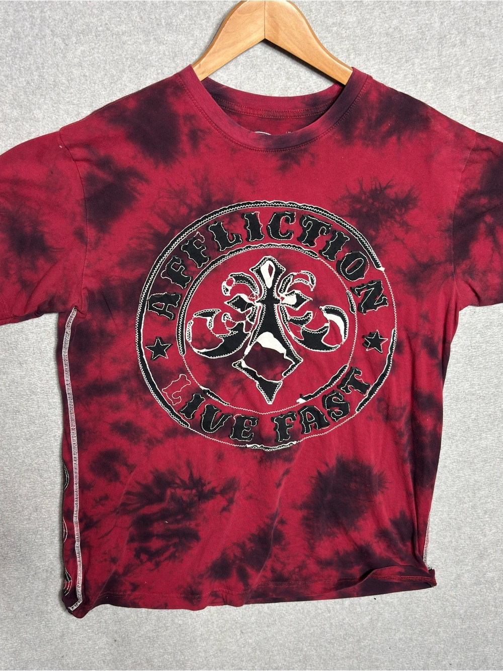 Affliction Red & Black Tie-Dye Live Fast Graphic Tee